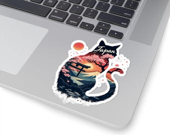 Kiss-Cut Katze Sticker, Laptop Aufkleber mit Japan-Thema