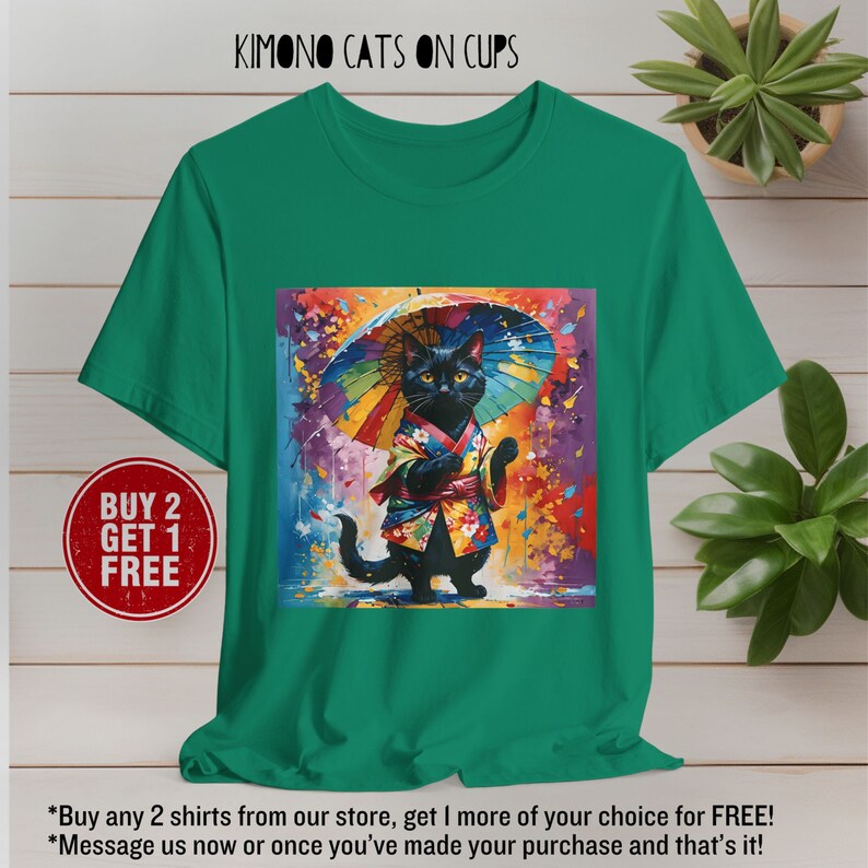 Cat Illustration Unisex Tee, Kimono Cat Design Shirt, Artistic Pet