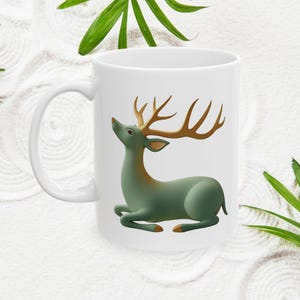 Shika Deer Ceramic Mug, Cute Pink Adorable Coffee Cup for Japanese Deer Lovers, Valentine&#39;s Gift, Shika-Themed Mug for Her, 11oz, 15oz,