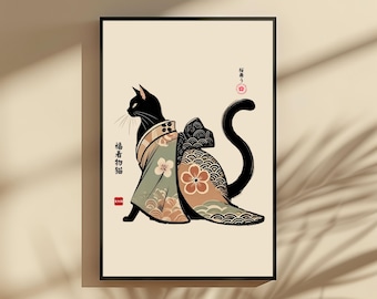 Kimono Cat Art Print: Japanese Lucky Fortune Neko (Digital Download)