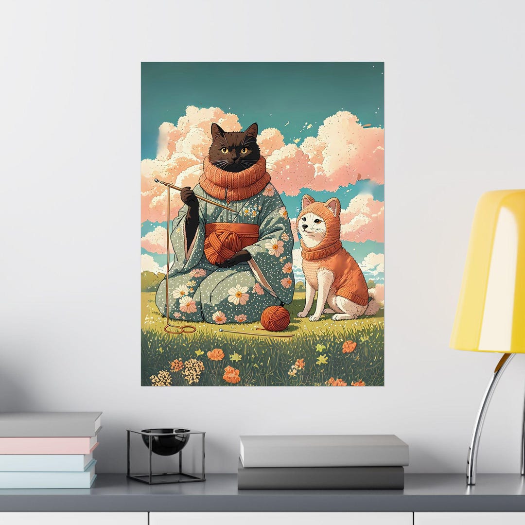 Cat Art Print Ghibli Inspired Japanese Wall Art, Vintage Wall Art ...