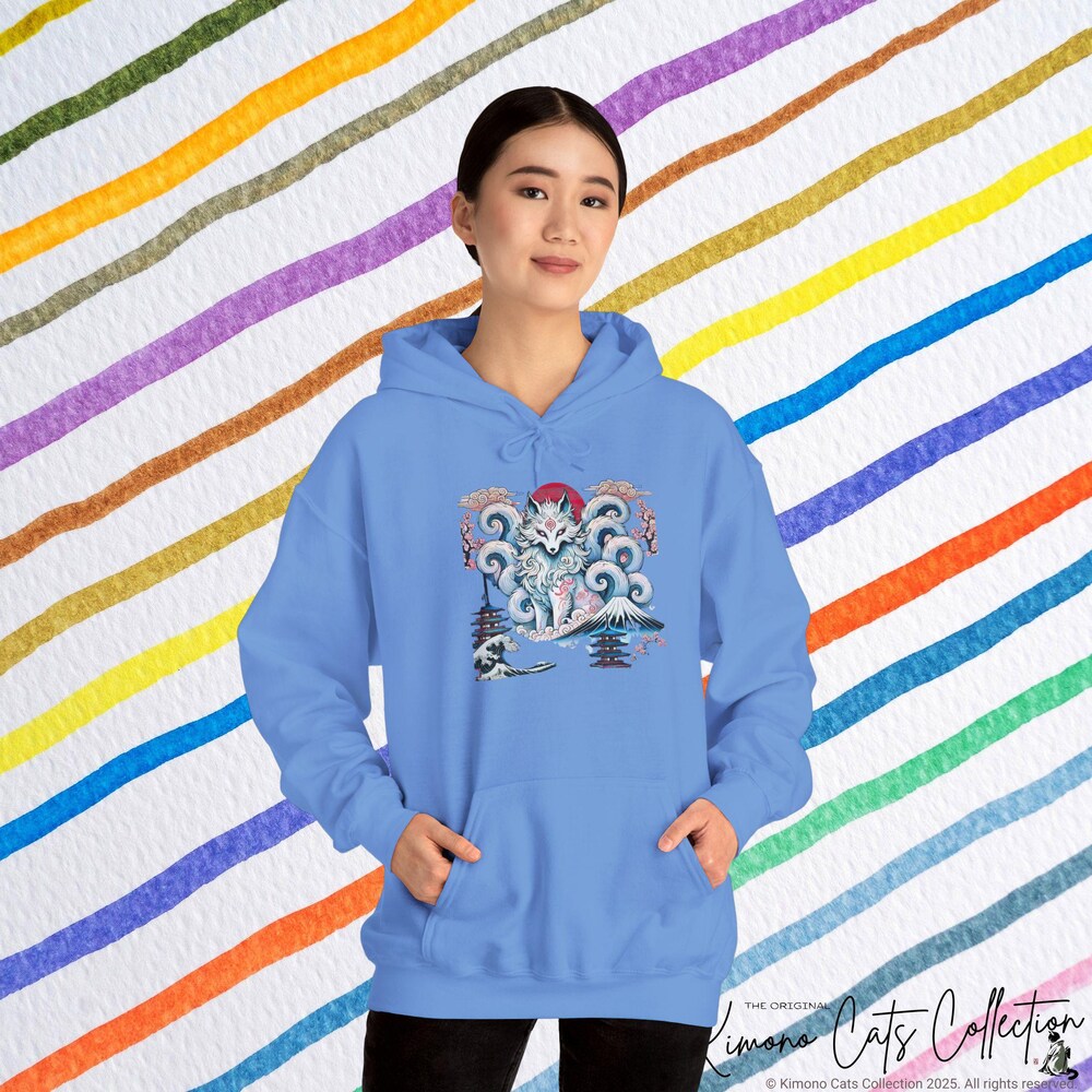 Mystical Kitsune Hoodie - Japanese Spirit Fox, Yokai Guardian, Ukiyo-E Aesthetic, Cozy Unisex Pullover New Hoodie