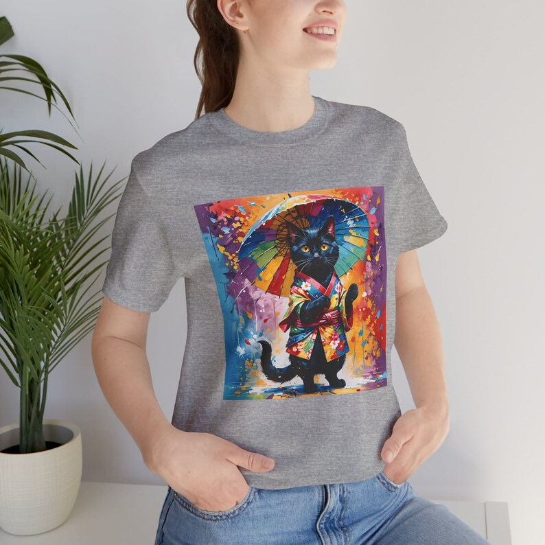 Cat Illustration Unisex Tee, Kimono Cat Design Shirt, Artistic Pet