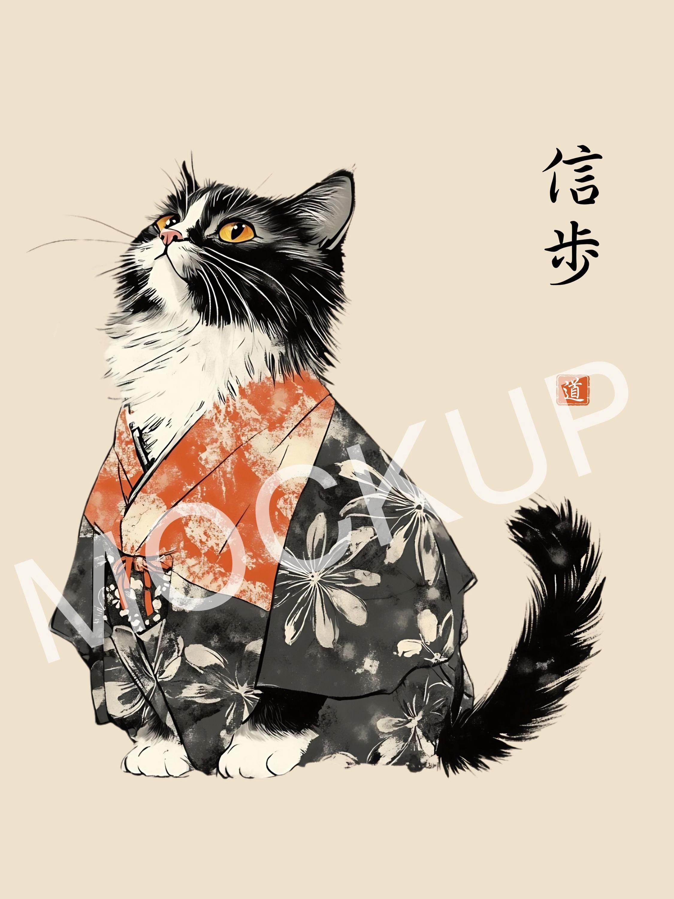 猫のウォールアートプリント - Shinpo Steady Steps ミニマリストな