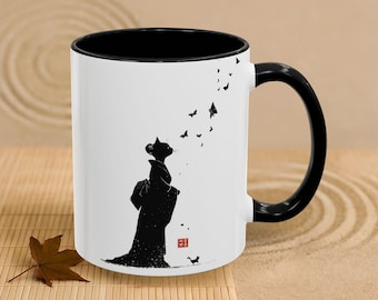 Caneca de café com estampa de gato gueixa: arte japonesa em quimono, presente para amantes de gatos