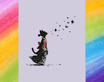 Kimonokat Art Print: Japanse grillige katachtige poster