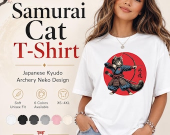 Samurai Cat T-Shirt: Japanese Kyudo Archery Neko Design