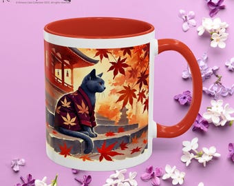 Caneca de café com estampa de gato Kimono: xícara de chá japonesa Neko