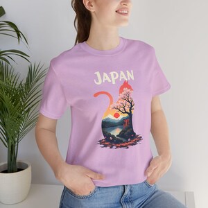 Japan Cat T-Shirt: Sakura Cherry Blossom Mountain Art