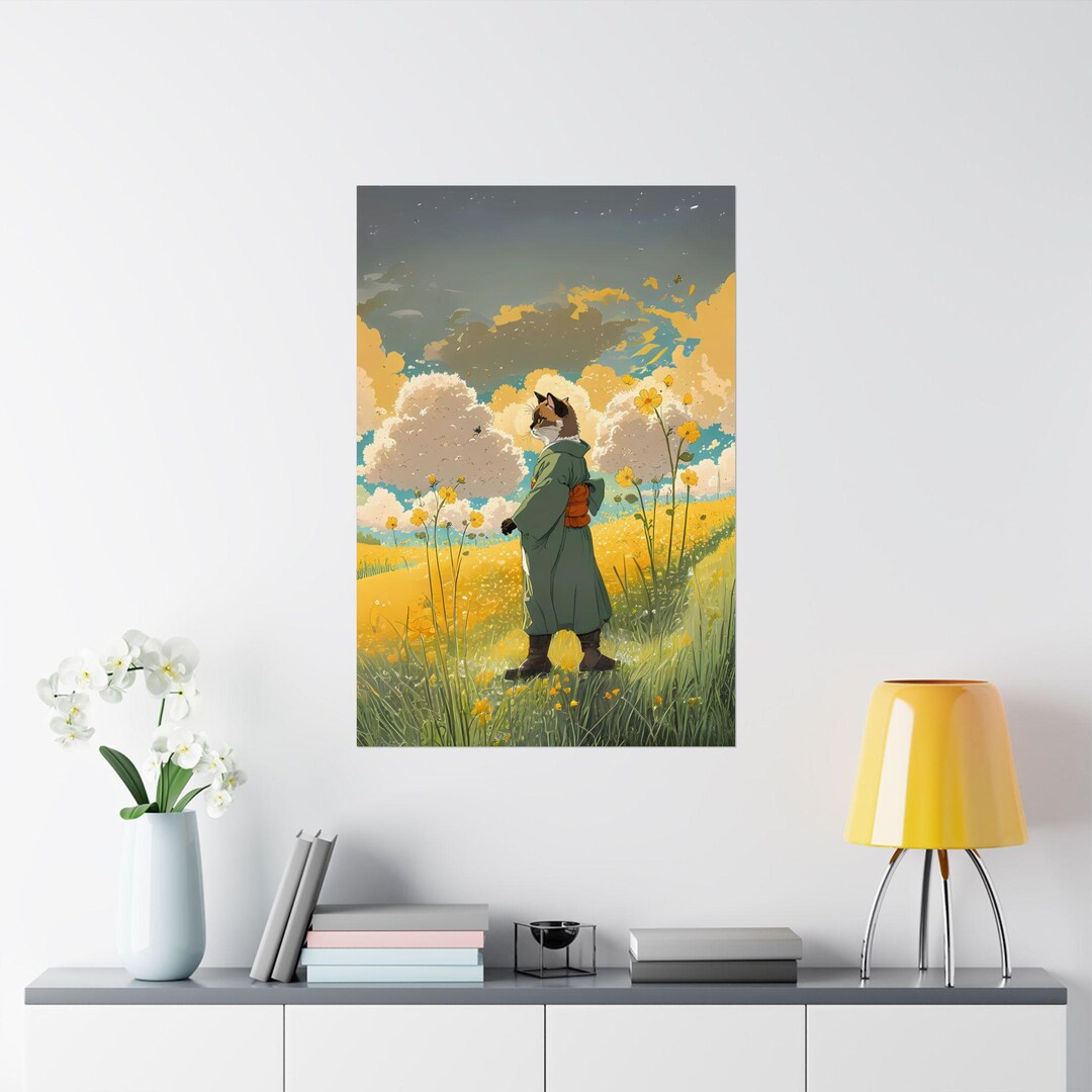 Cat Art Print Ghibli Inspired Japanese Wall Art, Vintage Wall Poster ...