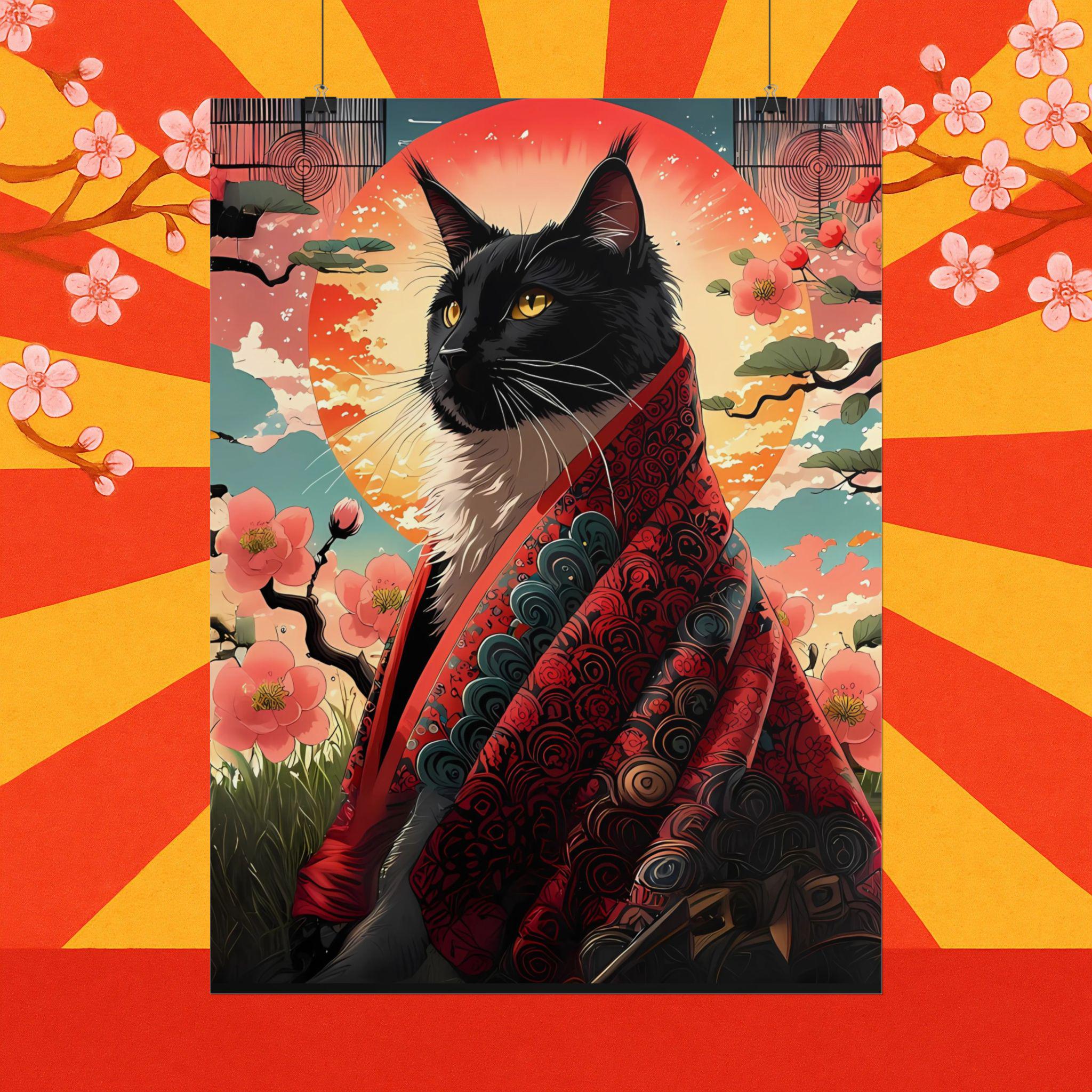 黒猫着物アートプリント - 日本のヴィンテージポスター - Etsy 日本
