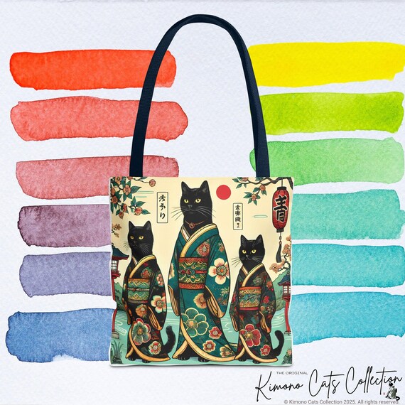 Borsa tote Kimono Cats: borsa della spesa giapponese Neko Kitties