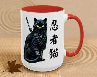 Ninja Cat Coffee Mug: Japanese Samurai Kitty Ceramic Drinkware