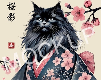 The 桜影 (sakura-kage) – Cherry Blossom Shadow Cat Wall Art - Etsy