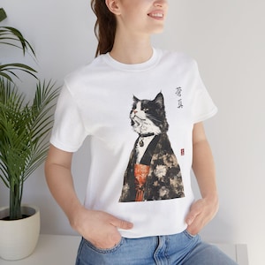 Tuxedo Cat Kimono T-Shirt: Japanese Art Samurai Feline Tee