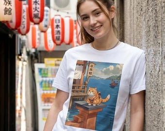 Camiseta de arte japonés de gato místico - Elementos de las cuatro estaciones