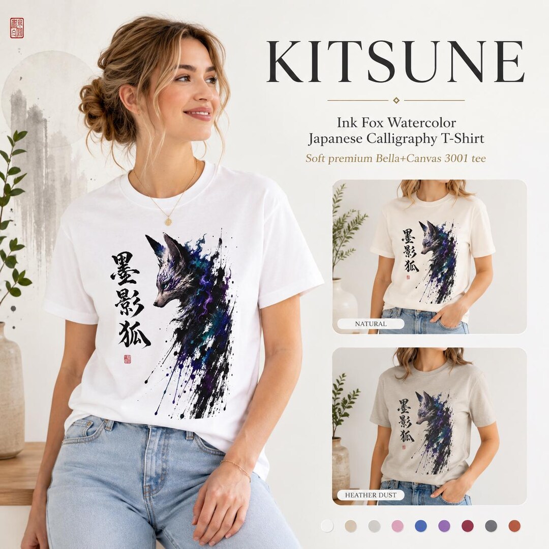 Ink Fox Watercolor Japanese Calligraphy T-shirt | Fox Head Splash Art ...