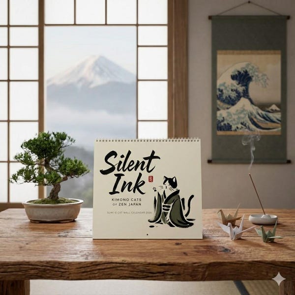 Silent Ink: Kimono Cats of Zen Japan, Sumi-e Cat Wall Calendar 2026