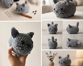 パン猫の編み図、初心者向けあみぐるみおもちゃ（PDFダウンロード