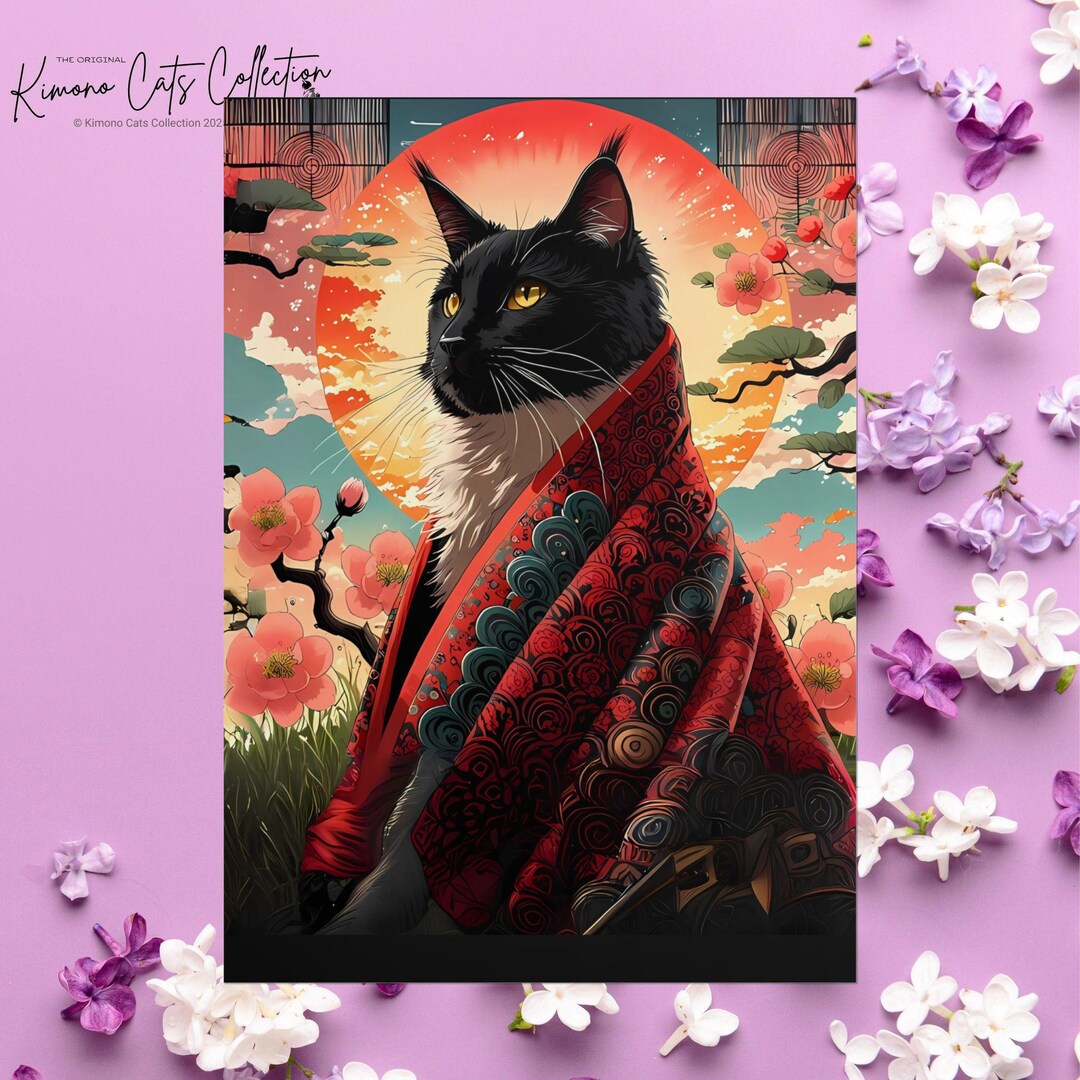Black Cat Kimono Art Print – Japanese Vintage Poster - Etsy