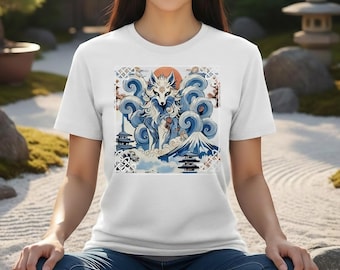 Kitsune Fox T-Shirt: Japanese Folklore, Cherry Blossom Print