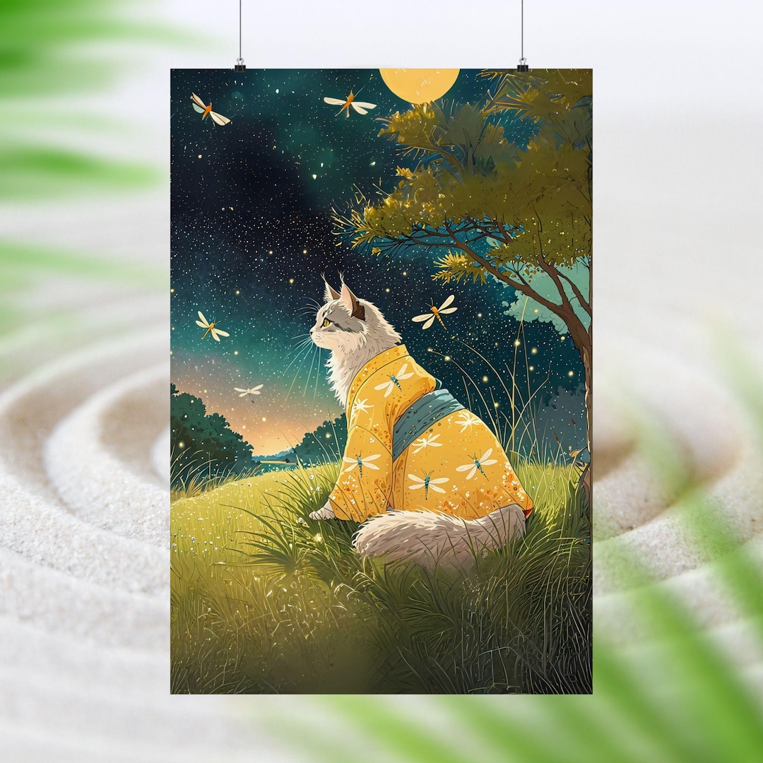 Kimono Cat Art Print – Japan-inspired Ghibli Style - Etsy