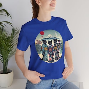 Camiseta de gato con kimono japonés: Retrato Ukiyo-e Neko, camiseta de algodón negra