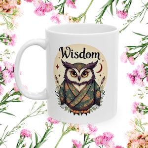 Weisheits Eulen Tasse - Inspirierendes Abschlussgeschenk für Sie - Orakel Karte Inspiriertes Design, Göttin der Weisheit Thema, Grad Advice Tasse