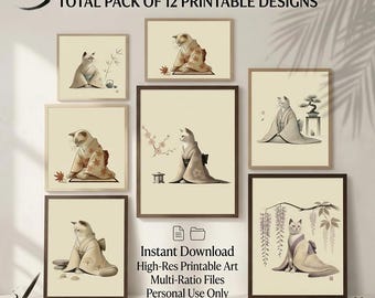 Kimono Cat Art Prints: Japanese Ukiyo-e Style (Digital Download)