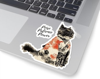 Motivational Cat Stickers: Poise, Patience, Power - Whimsical Animal Art Decals