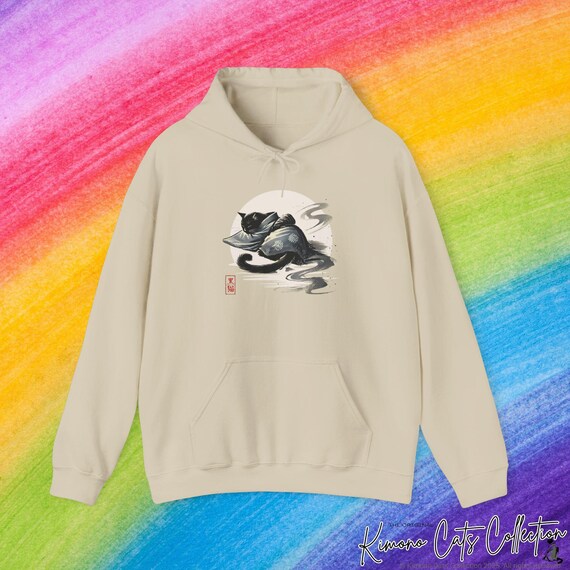 Sleepy Cat Hoodie - Cozy Black Neko, Sumi-e Zen, Relaxed Japanese Aesthetic  - Etsy
