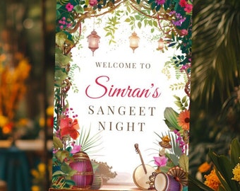 Welcome Sign Sangeet Wedding Sign Customizable | Anand Karaj, Engagement, Mehndi, Chunni Ceremony, Jago, Choora, Sangeet | Digital Tropical