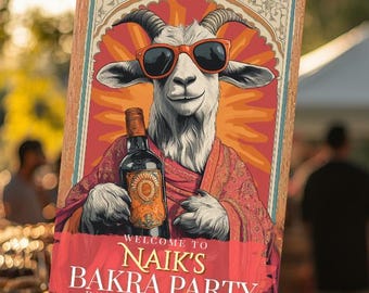 Tablica powitalna, alkohol z kozy z Bakry, impreza z mięsem kozim, tablica ślubna Sangeet, personalizacja, mehndi, Sade Munde Da Viah, Jago, Jersey, cyfrowa