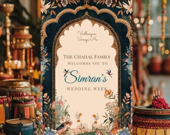 Indian Sikh Wedding Welcome Sign Sangeet Maiyan Mendhi Jaggo Choora Wedding Week Sign Custom Wedding Sign Printable Indian Wedding Decor