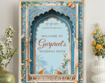 Welcome Sign | Sangeet Wedding Sign | Customizable | Anand Karaj, Engagement, Mehndi, Chunni Ceremony, Jago, Choora, Sangeet | Digital