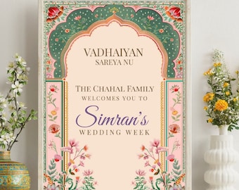 Welcome Sign | Sangeet Wedding Sign | Customizable | Anand Karaj, Engagement, Mehndi, Chunni Ceremony, Jago, Choora, Sangeet | Digital
