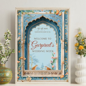 Willkommensschild | Sangeet Hochzeit Zeichen | Personalisierbar | Anand Karaj, Verlobung, Mehndi, Chunni Zeremonie, Jago, Choora, Sangeet | Digital