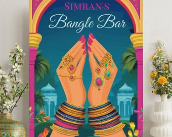 Bransoletka Bangle Bar | Tabliczka powitalna Sangeet na ślub z możliwością personalizacji | Zaręczyny, Mehndi, Ceremonia Chunni, Jago, Choora, Sangeet | Cyfrowy tropikalny