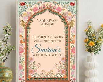 Welcome Sign | Sangeet Wedding Sign | Customizable | Anand Karaj, Engagement, Mehndi, Chunni Ceremony, Jago, Choora, Sangeet | Digital