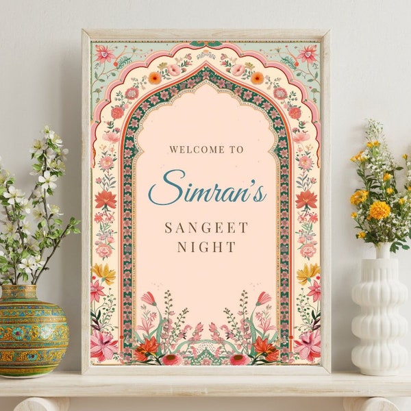 Willkommensschild | Sangeet Hochzeit Zeichen | Personalisierbar | Anand Karaj, Verlobung, Mehndi, Chunni Zeremonie, Jago, Choora, Sangeet | Digital