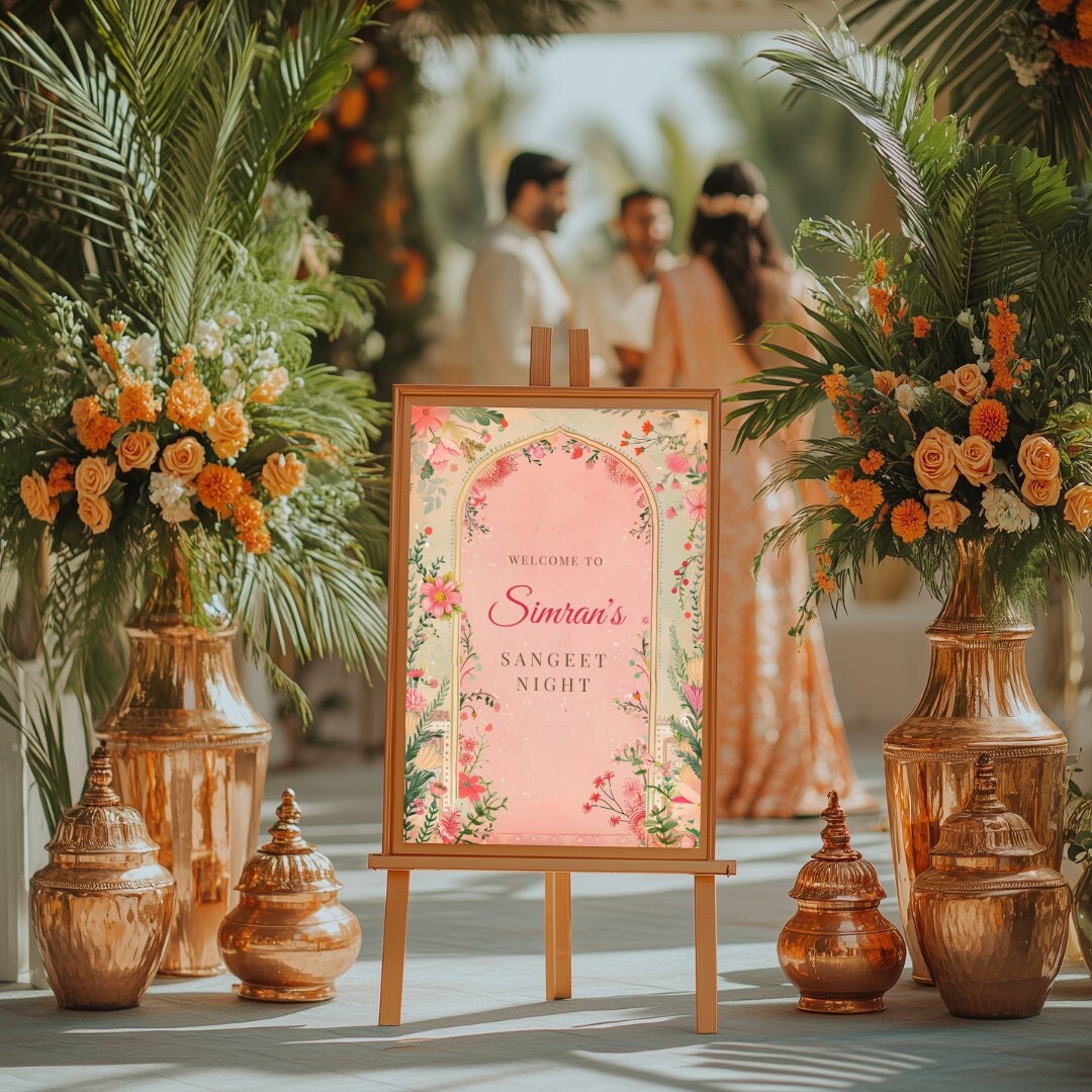 Welcome Sign | Sangeet Wedding Sign | Customizable | Anand Karaj, Engagement, Mehndi, Chunni Ceremony, Jago, Choora, Sangeet | Digital 24x36