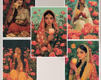 INDIAN WALL ART 5 Tacos and Margaritas Mughal paintings inspired Indian art decor traditional Indian art prints peacocks animal bride groom