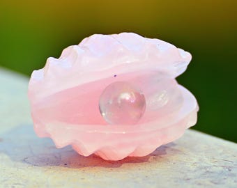 手彫りローズクォーツ貝殻：クリスタルホームデコレーション（2.95