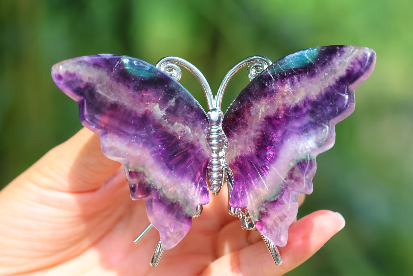 Natural Hand Carved Fluorite Butterfly