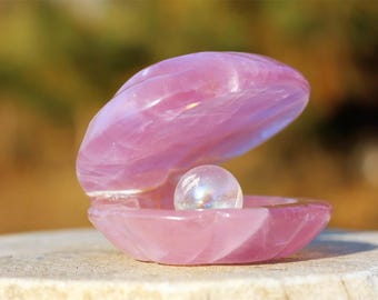 2インチ天然ローズクォーツ貝殻彫刻、クォーツクリスタルシェル