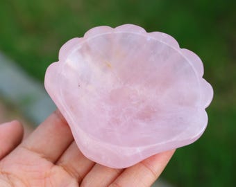 手彫りローズクォーツ貝殻：クリスタルホームデコレーション（2.95