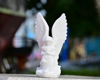 Hand Carved White Jade Angel: Healing Crystal Decor, Crystal Gifts