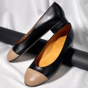 Bailarinas de piel en beige y negro, zapatos minimalistas para el día a día, P10