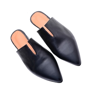 Black Leather Mules - Stylish Leather Pointed Slides for Women, Chic Boho Footwear, Perfect Gift for Her, M11
