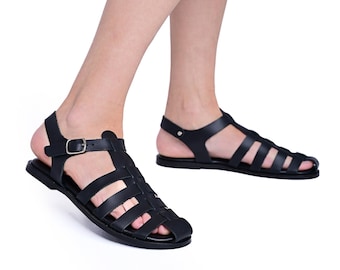 Sandalias de cuero para mujer • Sandalias de tiras hechas a mano • Zapatos planos estilo griego antiguo • Regalos de verano para estudiantes W932